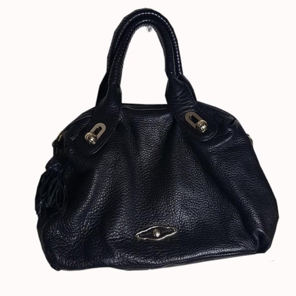 Elliott Lucca Black Leather Handbag with Tassel - Picture 1 of 8